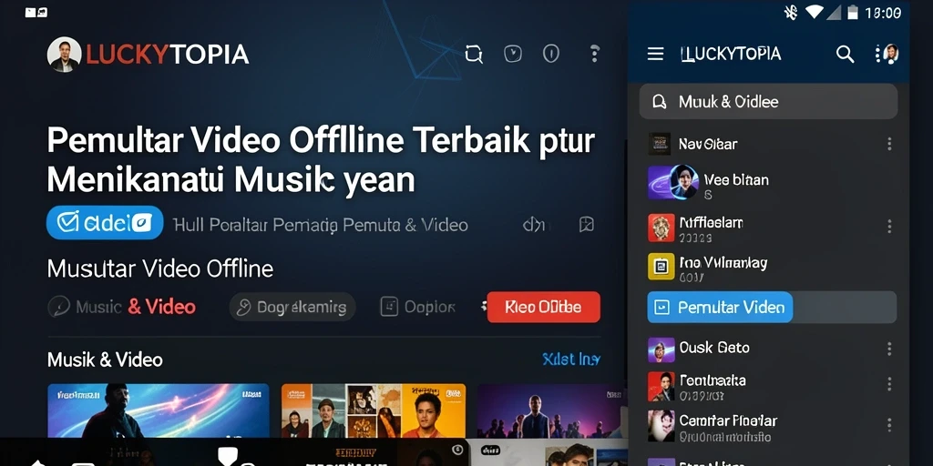 Antarmuka LUCKYTOPIA dengan fitur Pemutar Video Offline yang menarik.