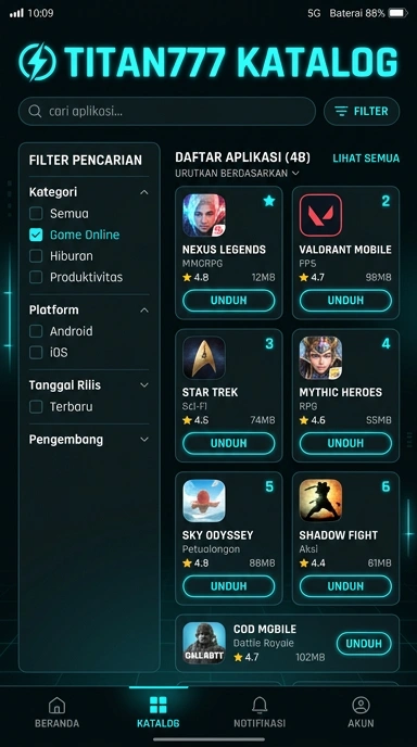 Tampilan katalog aplikasi titan777