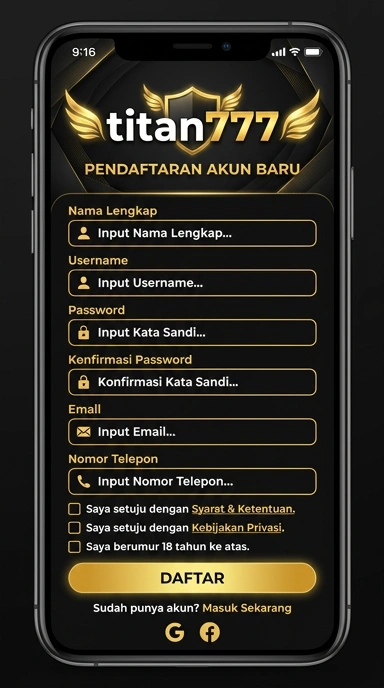 Tampilan halaman daftar titan777